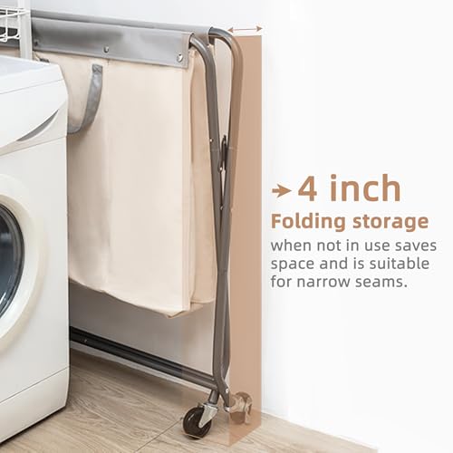 STORAGE MANIAC 160L Collapsible Laundry Hamper with Wheels, Rolling Laundry Basket, Heavy Duty Cloth Sorter with Removable Bag, Folding X Frame Clothes Organizer Cart for Easy to Store, 3 Section - size: 3 Section