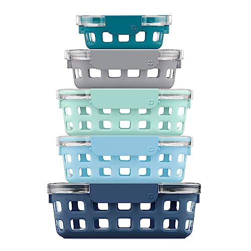 Ello Duraglass Mixed Meal Prep Sets Leak-Proof Glass Food Storage Containers with Silicone Sleeves and Airtight BPA-Free Lids, Dishwasher, Microwave, and Freezer Safe - color: Blue La La