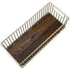 MyGift Modern Brass-Tone Metal Wire Toilet Paper Holder Basket with Rustic Burnt Solid Wood Base, Toilet Tank Topper Organizer Tray Bathroom Sink Counter Toiletries Storage - color: Brass / Burnt Wood