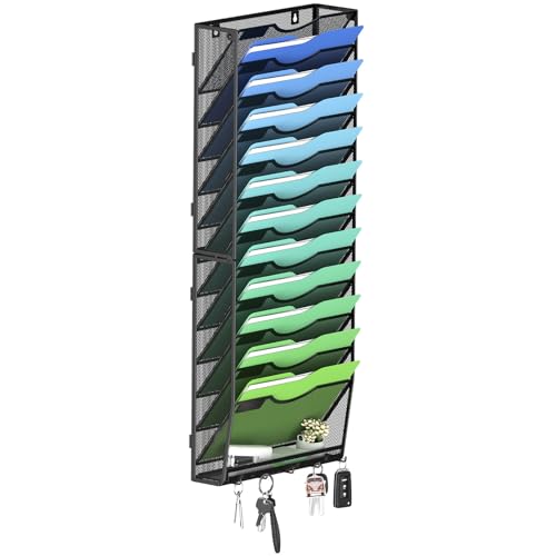 Kuntine.B Wall File Organizer Office Hanging Magazine Holder Wall File Organizer for Office Home (Black, 13 Tier & Key Holders) - color: Black, size: 13 Tier & Key Holders