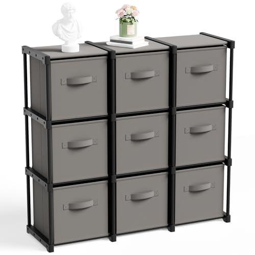 Briwooody 9 Cube Storage Organizer Bins with Shelf 11'' Toy Storage Box Back to School Dorm Organizers Fabric Unit for Playroom Book (Grey) - color: Grey
