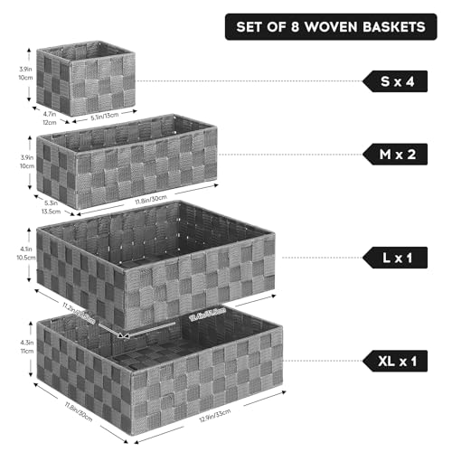 Posprica Woven Baskets, Storage Baskets for Organizing (Set of 8), Cube Baskets Bin Container Matching Storage Boxes Organizers for Pantry, Office, Shelves, Media-room - color: Gray-8pcs