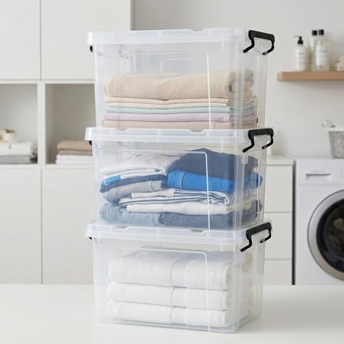90 QT 8-Pack Heavy-Duty Stackable Clear Storage Bins with Lids - Premium Clear Plastic Organizing Containers for Home, Office, BPA-Free, Pull Handles and Secure Latches - style: 90 QT 8-Pack