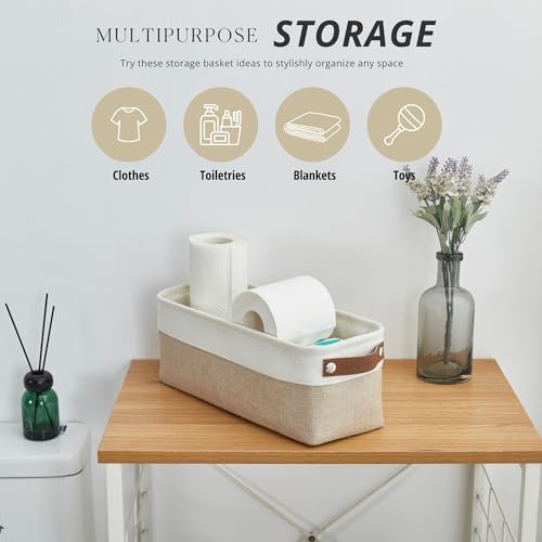 DECOMOMO Narrow Storage Bins Small Baskets for Organizing Bathroom, Toilet Tank, Towel Storage, Entryway, Gifts (Beige and White - Set of 4) - color: Beige and White, size: Narrow/4P