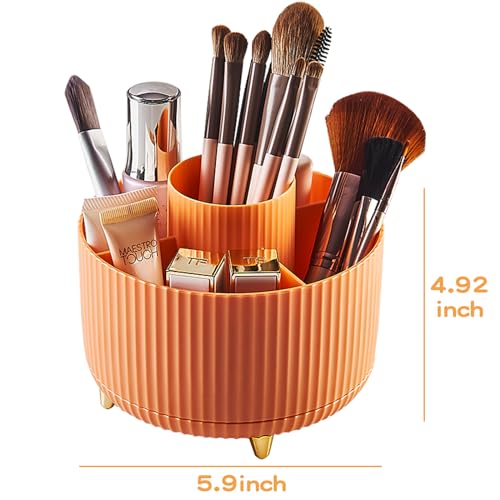fanado 360° Rotate Makeup Brush Holder Organizer, Makeup Organizers Countertop, Makeup organization and Skincare Storage for Vanity, Desktop, Bathroom (Orange) - color: Orange