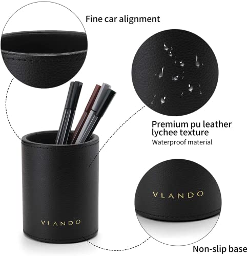 Vlando Office Desk Organizer Leather Desktop Organizer Caddy with Drawer for Storing Desktop Supplies and Accessories (Black Set) - color: B.Black Set