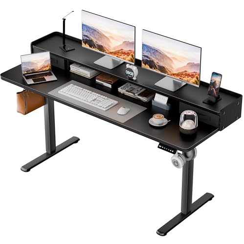Homall Electric Standing Desk with 2 Drawers, Adjustable Height Computer Desk with Monitor Shelf Sit Stand Table with Splice Board Quick Install for Home Office (Black, 55 Inch) - color: Black, size: 55 Inch
