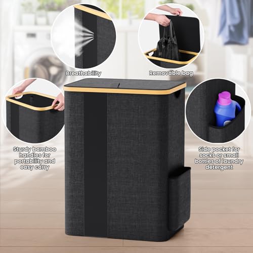 BlissTotes Laundry Basket with Lid, 80L Clothes Laundry Hamper with Handles and Removable Laundry Bag, Breathable Design Hamper with Lid for Bedroom, Bathroom, Dorm, Laundry Room - Dark Grey - color: Dark Grey, size: 80L