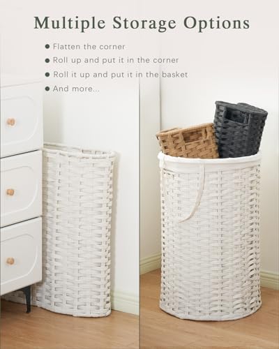 SETVSON Large Laundry Hamper Laundry Basket Round 34.3 Gal (130 L) Handwoven Wicker Laundry Baskets Rattan Laundry Basket with Laundry Bag Handles 2 Mesh Bags for Living Room Bedroom White - color: White, size: 130L