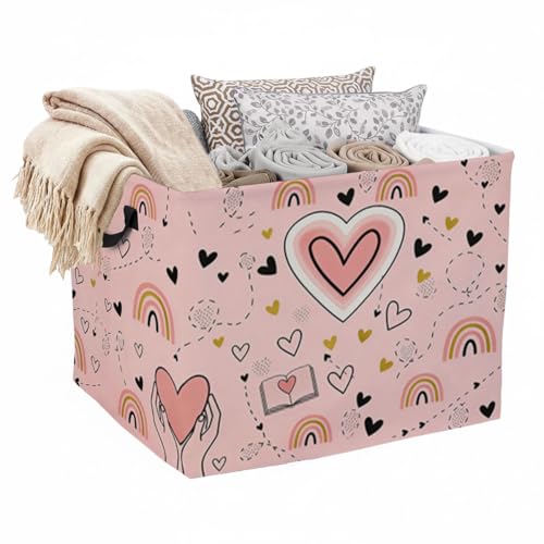 56L Heart Laundry Basket Clothes Hamper with Handles,Foldable Blanket Storage Large Laundry Hamper with Waterproof PE,Toy Storage Bin Organizer,Cube Clothes Organizer,Home Decor - color: Heart
