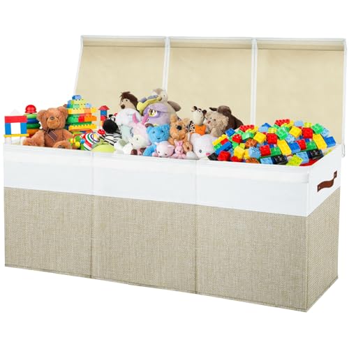 Large Toy Box Chest,Toy Storage Organizer,Storage Bins with Lids,Stuffed Animal Storage,Toy Bins for Kids,Toddlers,Baby,Girls,Nursery,Living Room,playroom(Beige) - color: Beige