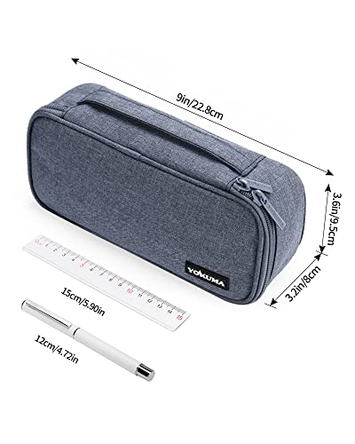 YOKUMA Pencil Case,Large Capacity Pencil Pouch,Aesthetic Zipper Pencil Box, Back to School Supplies for College Student Teen Adults,Travel Essentials,Electronic Cable Organize - color: Blue