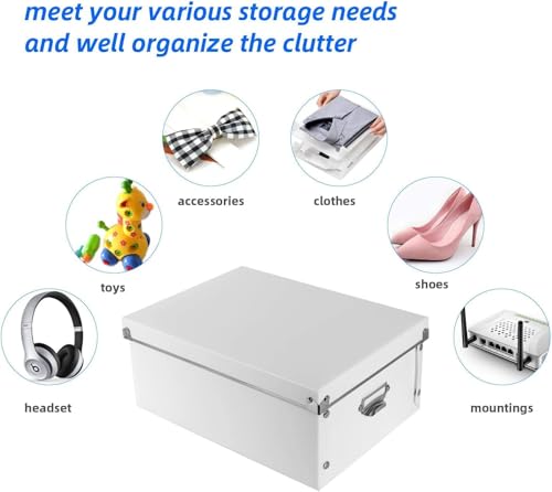 XUCHUN Storage Box with Lid 3 Pack, Collapsible Plastic Storage Bins with Lids, Stackable Foldable Keepsake Memory Box for Photos Office, 3 Sizes - White - color: white 3 pcs