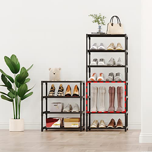 3-Tier Small Shoe Rack, Metal Stackable Kids Shoe Shelf Storage Zapateras Organizer,Narrow Shoe Rack Sturdy for Closet Hallway Entryway Living Room Bedroom (Black) - size: 3-Black