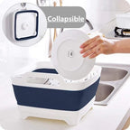 FOSJGO 2.4 Gal(9L) Collapsible Dish Basin with Drain Plug,Space Saving Multiuse Foldable Sink Tub,Dishpan,Kitchen Sink for Camping,Plastic Tub,Vegetable Washing,RV - color: Navy blue