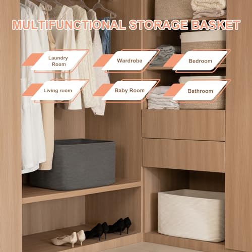 OIAHOMY 75L Large Blanket Basket, Storage Baskets with Handle, Rectangle Woven Cotton Rope Basket, Toy Organizer Bins, 22" x 17"x 12" in,Charcoal Black - color: Charcoal Black, size: 22”x17”x12”
