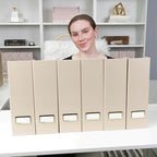 BLU MONACO | Set of 6 Foldable Taupe Magazine File Holders with Label Holders | Vertical File Organizer & File Storage Boxes for Desk, Shelves & Home Office - color: Taupe