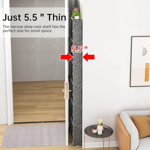 MAGINELS 5 Tier Shoe Rack Organizer with Cover, Slim Shoe Storage Cabinet, Behind The Door, Narrow Shoe Shelf for Closet, entryway, Black - color: Black, size: 10 pair