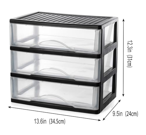 BYCY Medium 3 Drawer Plastic Clear Stacking Desktop Organizer for Office Supplies, Stackable Storage Drawers Storage Bins For Kitchen Cabinets, Pantry, Home Organization (Black, Medium 3Drawer) - size: Medium 3Drawer