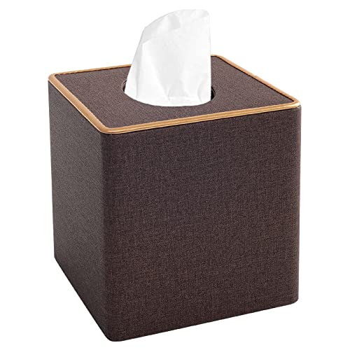 Tissue Box Cover Square Tissue Box Holder PU Leather Facial Organizer with Magnetic Bottom,Decorative Napkin Caddy for Vanity Dresser Night Stand Table Countertop Home Office Car,Coffee - color: Linen Texture Coffee