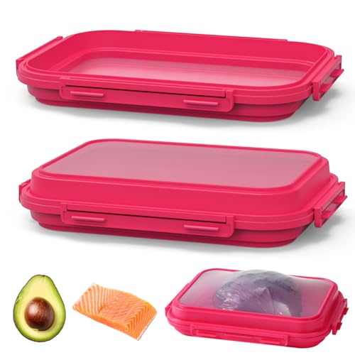 2-Piece Airtight Food Storage Containers Set – Avocado Saver, Onion Keeper, Silicone Kitchen Organizers for Fridge, Reusable & Leak-Proof to Lock in Freshness K05-Pink - color: Pink