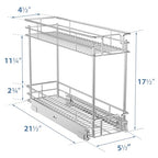 ROOMTEC Pull Out Spice Rack for Narrow Cabinet (5½" W X 21" D),2 Tier Slide Out Cabinet Organizer and Pull Out Shelves Under Cabinet Storage for Kitchen, Chrome - size: 5½" W x 21" D, 2 Tier