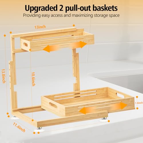 Banlilu Under Sink Organizer, Pull Out Cabinet Organizer, 2 Tier Slide Out Sink Shelf Cabinet Storage Shelves, Storage for Kitchen Bathroom, Natural Premium Bamboo Wood - color: Natural