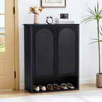 Shoe Cabinet, 5 Tier Wooden Shoe Storage Organizer Cabinet with Adjustable Shelves, Shoes Rack Accent Cabinet for Entryway Hallway Living Room, Black - color: Black