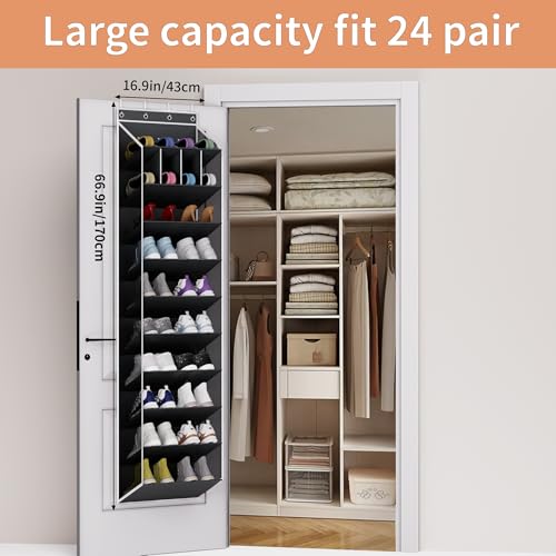 KYEVIS 10-Tier Large Size Over the Door Shoe Organizer, 20 Pairs Hanging Shoe Rack for Closet with Deep Pockets, Space-Saving Storage for Sneakers, Boots Heels (Black) - color: Black