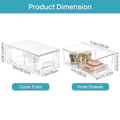 Vtopmart 2 Pack Stackable Storage Drawers,Clear Acrylic Drawer Organizers with Handles, Easily Assemble Containers for Fridge, Bathroom,Kitchen Undersink,Cabinet,Pantry Organization and Storage - size: 2Pack 4.4"H-with Dividers