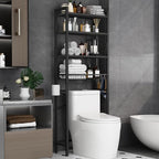 Kalrin Over-The-Toilet Storage Rack, 4-Tier Bathroom Organizer Shelf Over Toilet with Adjustable Shelf and Basket, Freestanding Space Saver Bathroom Shelves Above Toilet for Room (Pure Black) - color: Pure Black