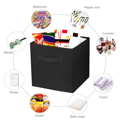2 Pcs Storage Cubes, 10.5 Inch Collapsible Storage Bins, Fabric Foldable Bins for Organization, Durable Storage Bins for Closet, Shelves, Offices (Black) - color: Black