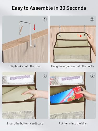Yecaye 2 Pc Over the Door Organizer with 5 Bins 10 Side Pockets, 44lbs Load Hanging Bathroom and Bedroom Organizer, behind the Door Hanging Organizers for Nursery Newborn Baby Essential Stuff Beige - color: Beige, size: 2 Pak 5 Tier
