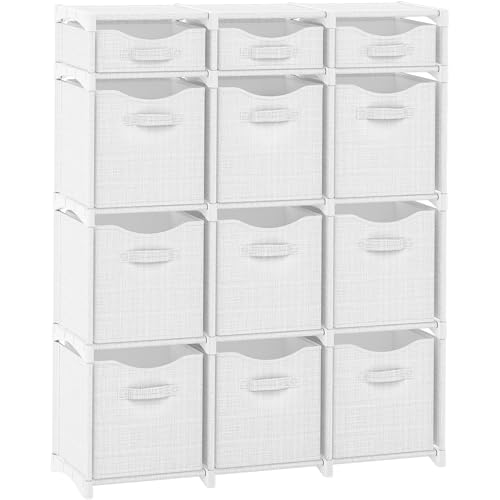 Cube Storage Organizer with Storage Bins Included - The Perfect Closet Organizers and Storage Solution. Includes 12 Storage Cubes, Great For Toy Storage, Closet Storage, Clothes Storage (White-Grey) - color: White-Grey, size: 12 Storage Cubes