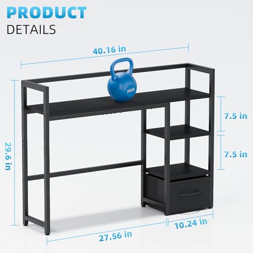 Marbrasse Desk Shelf with Drawer, 40" Desk Hutch for Computer Monitor, Desk Shelf for top of Desk, Wooden Desktop Bookshelf Storage Rack for Home Office Dorm - Black - color: Black