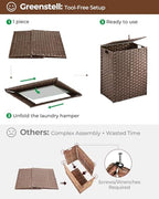 Greenstell Laundry Hamper with lid, No Install Needed, 90L Wicker Laundry Baskets Foldable 2 Removable Liner Bags, 2 Section Clothes Hamper Handwoven Rattan Laundry Basket with Handles, Brown - color: Brown, size: 90L (18.3x13.3x24.0 Inches)