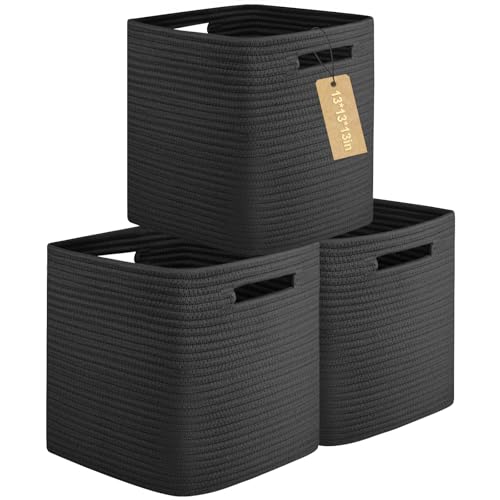 OIAHOMY Storage Cubes, 13 Inch Cube Storage Organizer, Collapsible Storage Bins, Baskets for Organizing, Storage Bins for Shelves-Black, 3-PACK - color: Black, size: 3Pcs-13*13*13inch