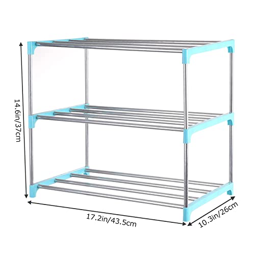Small Shoe Rack, Narrow Stackable Shoe Shelf Organizer for Entryway, Doorway and Bedroom Closet (3-Tier, Blue) - color: Blue, size: 3-Tier