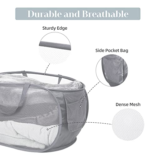 4 Pack Durable Collapsible Laundry Baskets, Mesh Foldable Laundry Basket, Pop Up Laundry Hamper with Pocket, Clothes Hamper with Reinforced Handles for Laundry, Bathroom, Kids Room, Dorm or Travel - color: Gray+Black+Navy+Green
