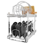 2-Tier Kitchen Pull out Cabinet Organizer for Pots, Pans, and Lid Cookware, Adjustable Heavy Duty Wire Pan and Pot Rack, Full-Extension Rail 12" W *22" D - size: 12W*22D