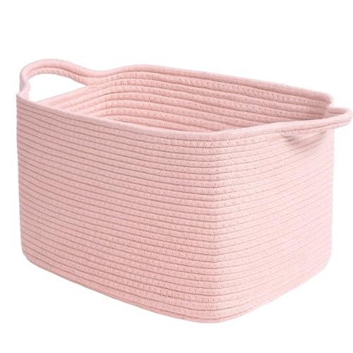 Goodpick Pink Storage Baskets for Organizing, Woven Rope Baskets for Shelves, Baby Basket for Nursery, Toy Storage Bins, Decorative Empty Gift Basket, 13" x 10" x 9" - color: Pink, size: 13"L x 10"W x 9"H