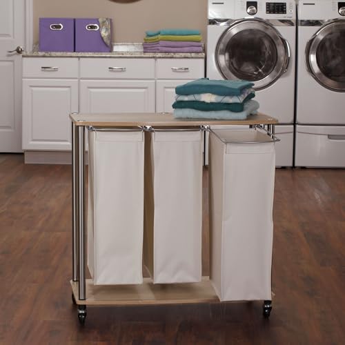 Household Essentials 3-Bag Laundry Sorter, Washable Linen Laundry Bags, 3-Load Capacity, Versatile, Light Ash - style: Laundry Sorter