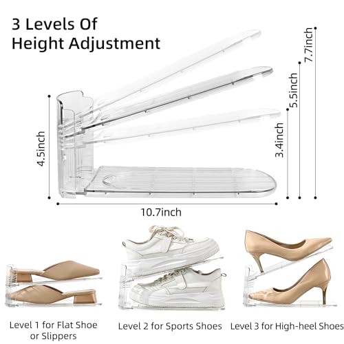 Shoe Stacker Shoe Rack Organizer for Closet Space Saver Storage Shoe Holder Organization,Transparent(5 * 11inch (Transparent, 4 pack) - color: Transparent, size: 4Pack