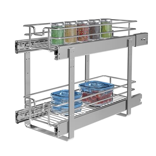 JOWBOOW 2-Tier Individual Cabinet Pull Out Shelves (9" W x 22" D), Slide Out Kitchen Panty Narrow Cabinet Storage Sliding Shelves - size: 9 x 22 Inch