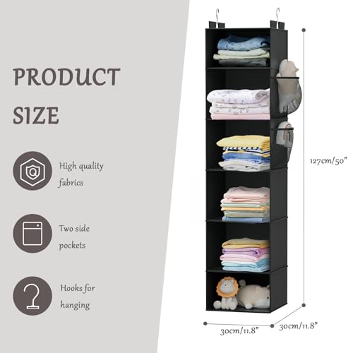 VERONLY Hanging Closet Organizer and Storage with Bamboo Support, 6-Shelf Closet Hanging Storage Shelves, Closet Organizers Easy Mount Foldable for Bedroom(Black) - color: Black