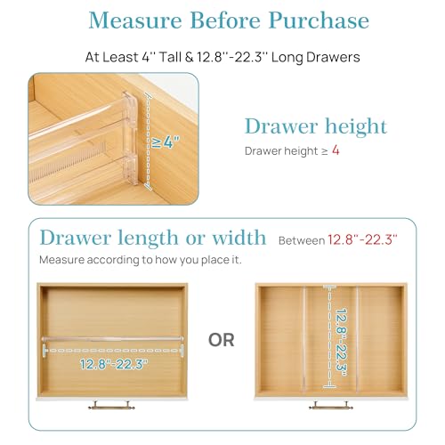 Vtopmart 8 Pack 4" Regular Upgrade Drawer Dividers for Clothes, 12.8"-22.3" Expandable Dresser Drawer Organizer, Clear Plastic Separators for Dresser, Baby Clothing, Underwear, Cosmetic, Toiletries - size: Regular-4"