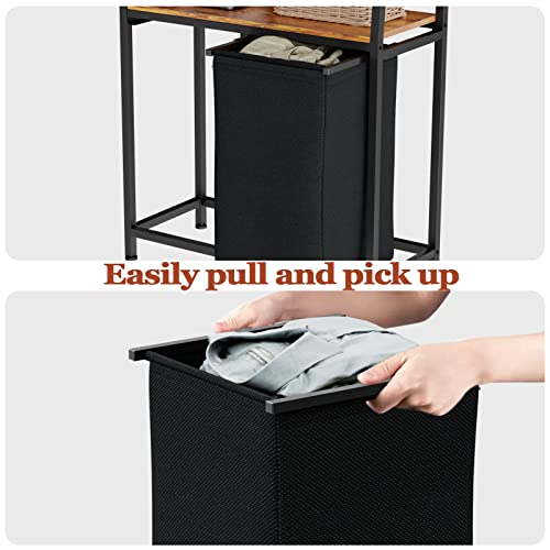 Furnulem 4 Tiers Laundry Hamper with Shelf and Hooks, Tall Laundry Basket Sorter with 2 Removable Bags, Double Clothes Hampers Organizers for Bathroom Bedroom - size: 2-Bag Laundry Hamper