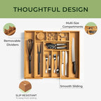 keechee Carbonized Bamboo Kitchen Drawer Organizer, 10 Slots Expandable Silverware Organizer, Utensil Holder & Cutlery Tray, 2.2" Deep for Extra Capacity, Non-Slip Feet Included - size: 10 Slots（Expandable）