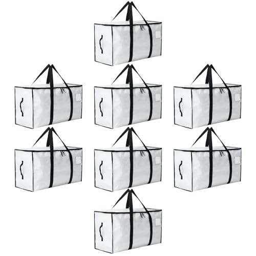 Moving Bags Heavy Duty Extra Large, Moving Boxes, Moving Supplies Essentials, Blue Storage Bins with Lids, Plastic Packing Totes, Storage Bags for Clothes with Handles & Zippers(White, 8 Pack) - color: White, size: 8 Pack