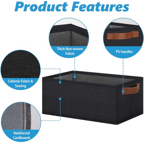 GhvyenntteS Small Fabric Storage Bins 6 Pack, 11.8" x 7.87" x 5.11" Storage Basket with Leather Handles, Closet Storage Bins for Shelves, Storage Baskets for Shelves, DVD Storage (Black) - color: Black, size: Small-11.8"x 7.87"x 5.11"-6pcs